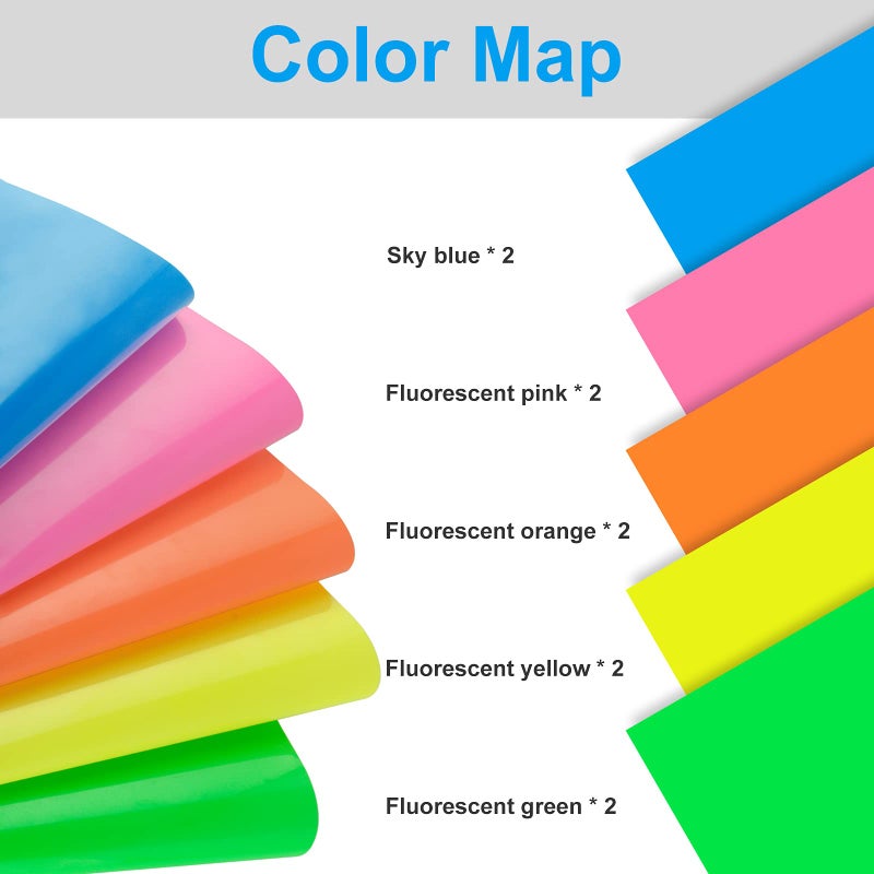 KISSWILL Neon HTV Heat Transfer Vinyl - 5 Colors 10 Pack 12"x10" Neon Color HTV Iron on Vinyl, Easy to Weed HTV Vinyl Compatible with Silhouette Cameo (Neon Green/Yellow/Pink/Blue/Orange) - Image 2